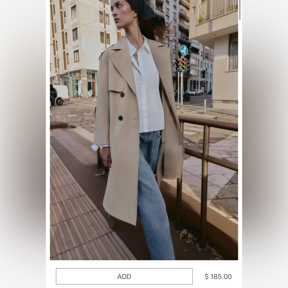 Zara NWT long waterproof trench coat with belt camel 8073/258 - Picture 7 of 14